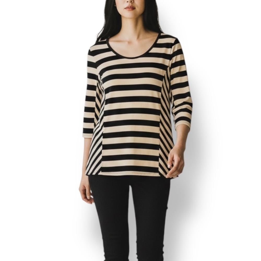 4/$20 Westbound Striped Black Tan Scoop Neck Top Medium